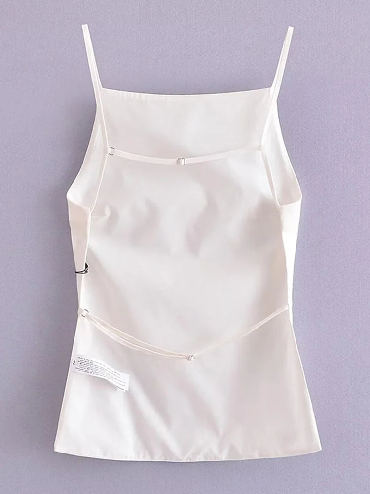 Backless Tank Top Women Straight Neck Thin Straps Camisole