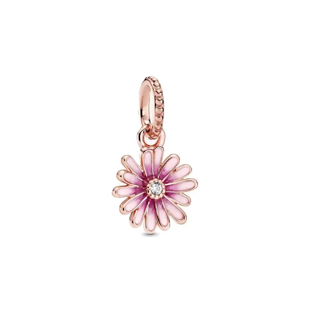 Romantic 925 Sterling Silver Pink Lipstick Heart Bow Rose Flower Zircon Charm Bead for DIY Bracelet Jewelry Gift