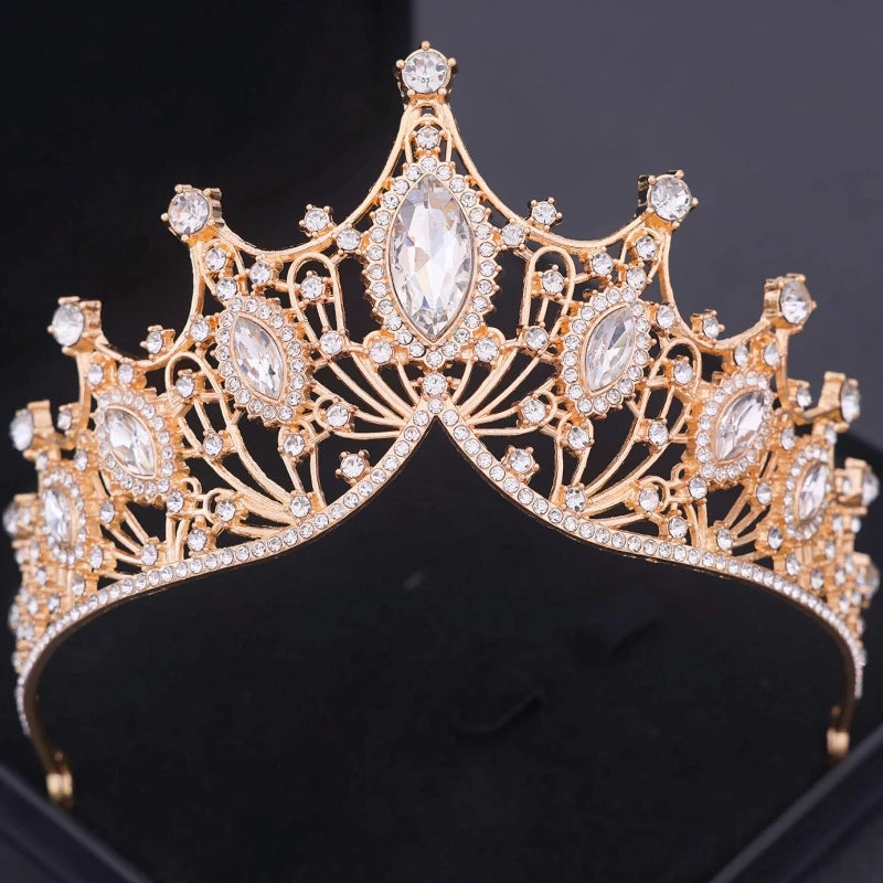 Crystal Crown Bridal Jewelry Set - 3Pcs Rhinestone Necklace & Earring Accessories Gold