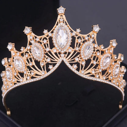 Crystal Crown Bridal Jewelry Set - 3Pcs Rhinestone Necklace & Earring Accessories Gold