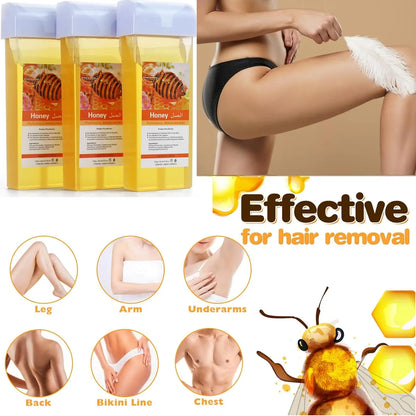 Painless Roll On Wax Cartridge with Honey and Aloe for Effortless Bikini and Body Hair Removal