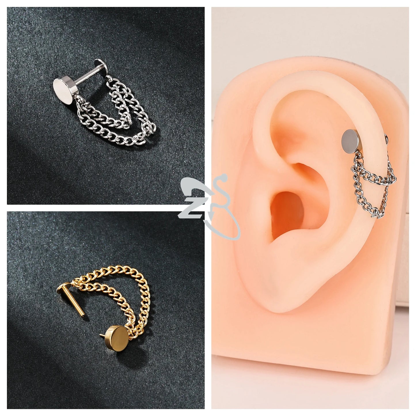 ZS 16G Stainless Steel Stud Earrings for Women and Girls with CZ Crystal Tassel Drop Design