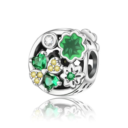 925 Sterling Silver Lucky Four Leaf Clover And Horseshoe Charms With Green Zircon For Bracelet Necklace Earrings
