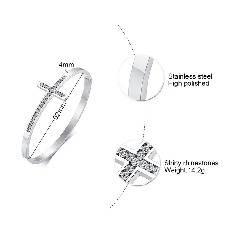 Elegant Crystal Cross Cuff Bracelets for Women and Girls - Perfect Friendship Jewelry Gift