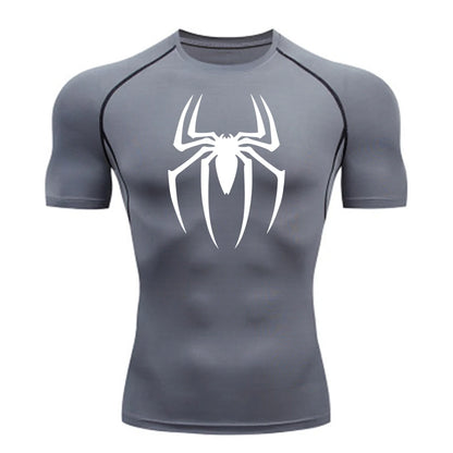 2024 Mens Spider Print Compression Shirt Quick Dry Breathable Gym Running Jersey Short Sleeve