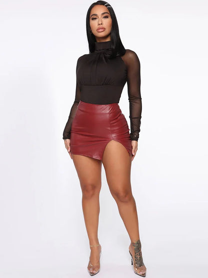2025 Women PU Leather Night Club Mini Skirt Zipper