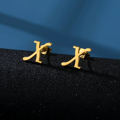 Tiny Stainless Steel Initial Letter Stud Earrings Gift X