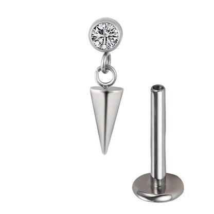 ASTM F136 Titanium Ear Piercing Pendant Chain Dangle Ear Studs with CZ Top Labret Lip Stud and Cartilage Earring Body Jewelry