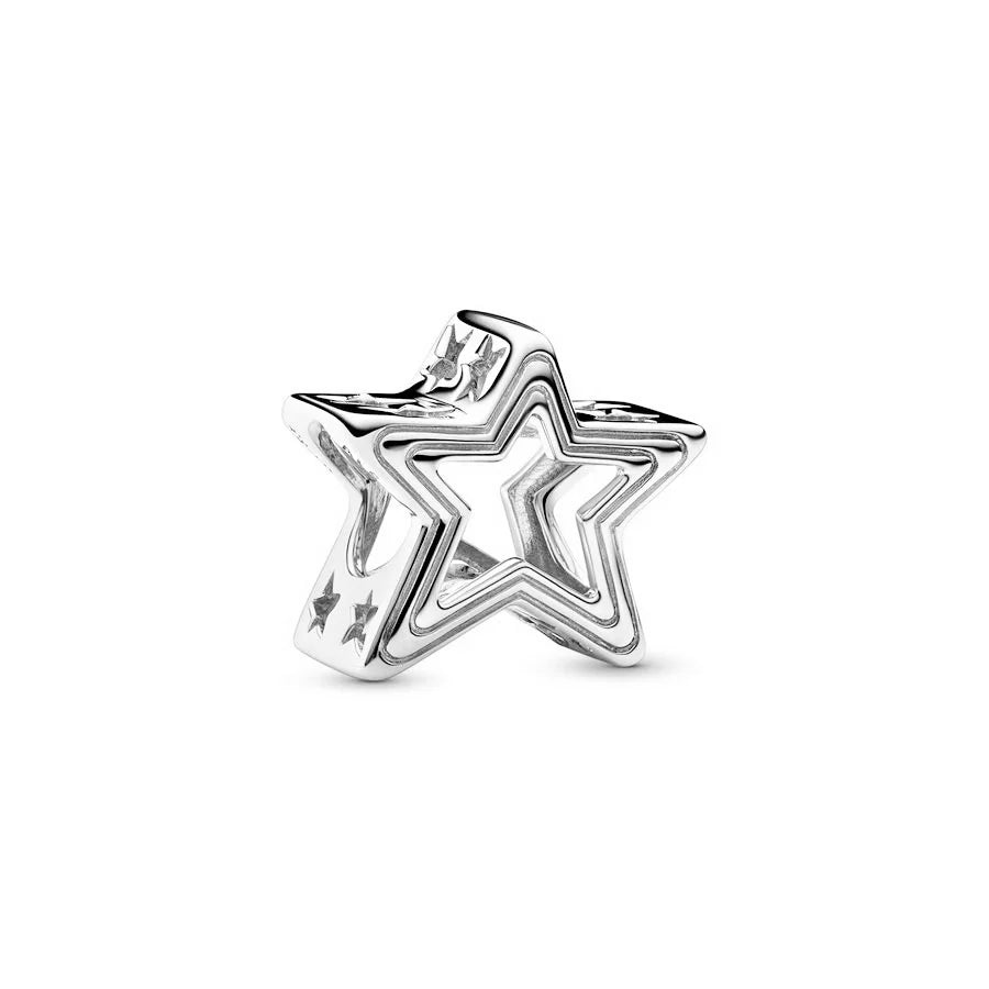 Sterling Silver Pave Star Crescent Moon Bead Bracelet