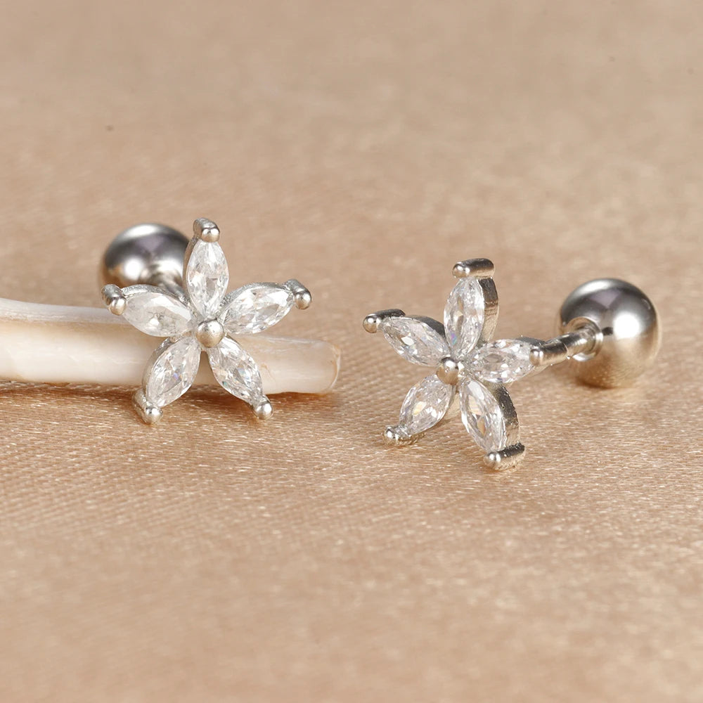 2Pcs Helix Ear Piercing Stud Earrings for Women Zircon Heart Star Moon Tragus Accessories Jewelry Gift