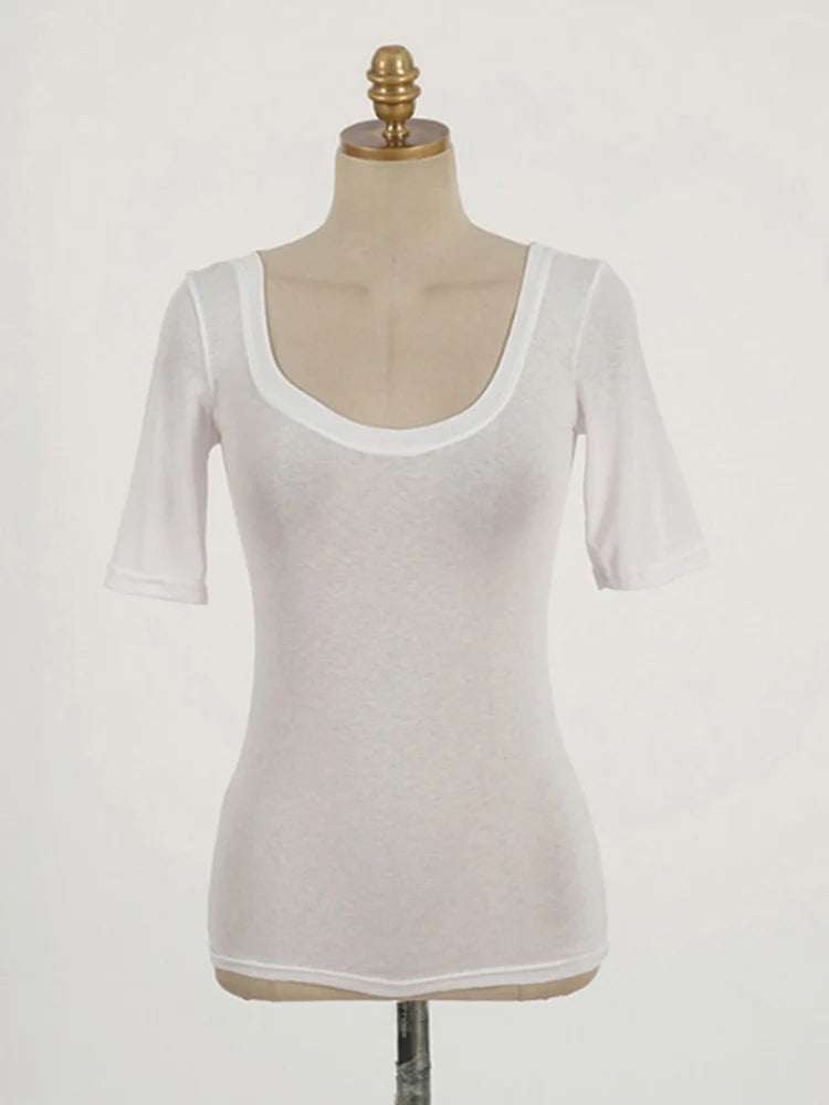 2024 Summer Slim Cotton Stretch O Neck Tee For Women
