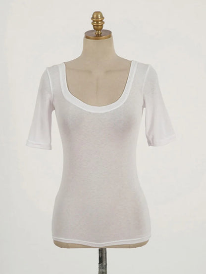 2024 Summer Slim Cotton Stretch O Neck Tee For Women