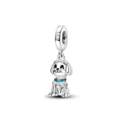 Sterling Silver Paw Print and Bone Charm Bead for Pet Bracelet Jewelry B5285
