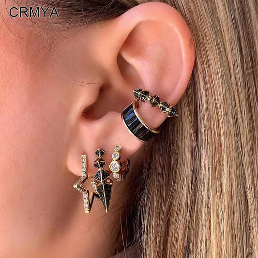 Crmya Gold-Color Cubic Zirconia Hoop Earrings Set for Women Fashion Jewelry 2023