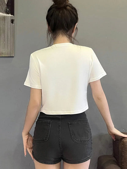 Women Slogan Tee Bow Knot Print Short Sleeve Casual Chic