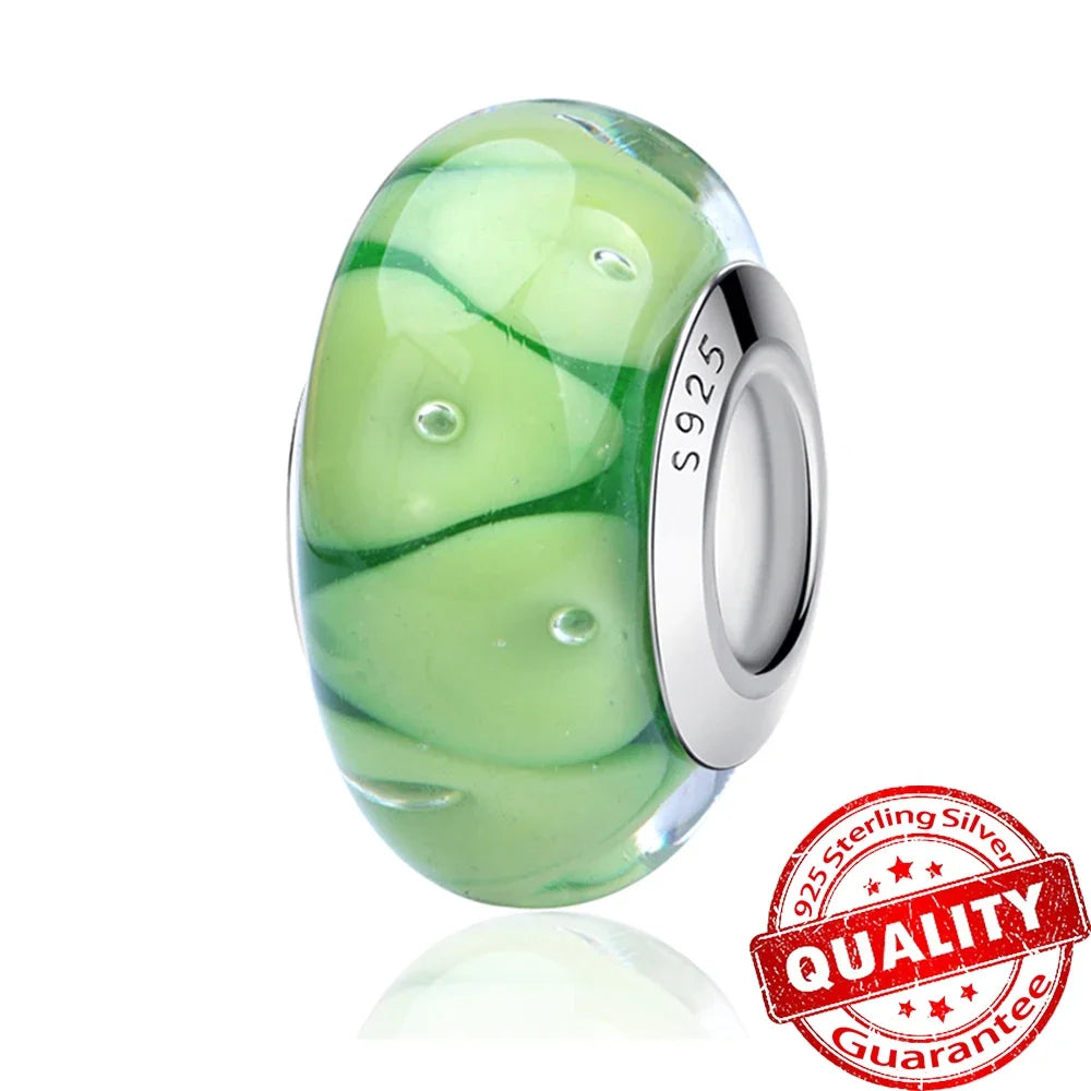 Colorful Flower Murano Glass Charm 925 Sterling Silver Top Rated DIY Jewelry for Bracelets and Necklaces LLZ006-GN