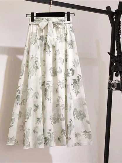 Chiffon Midi Skirt Women High Waist Korean Style White