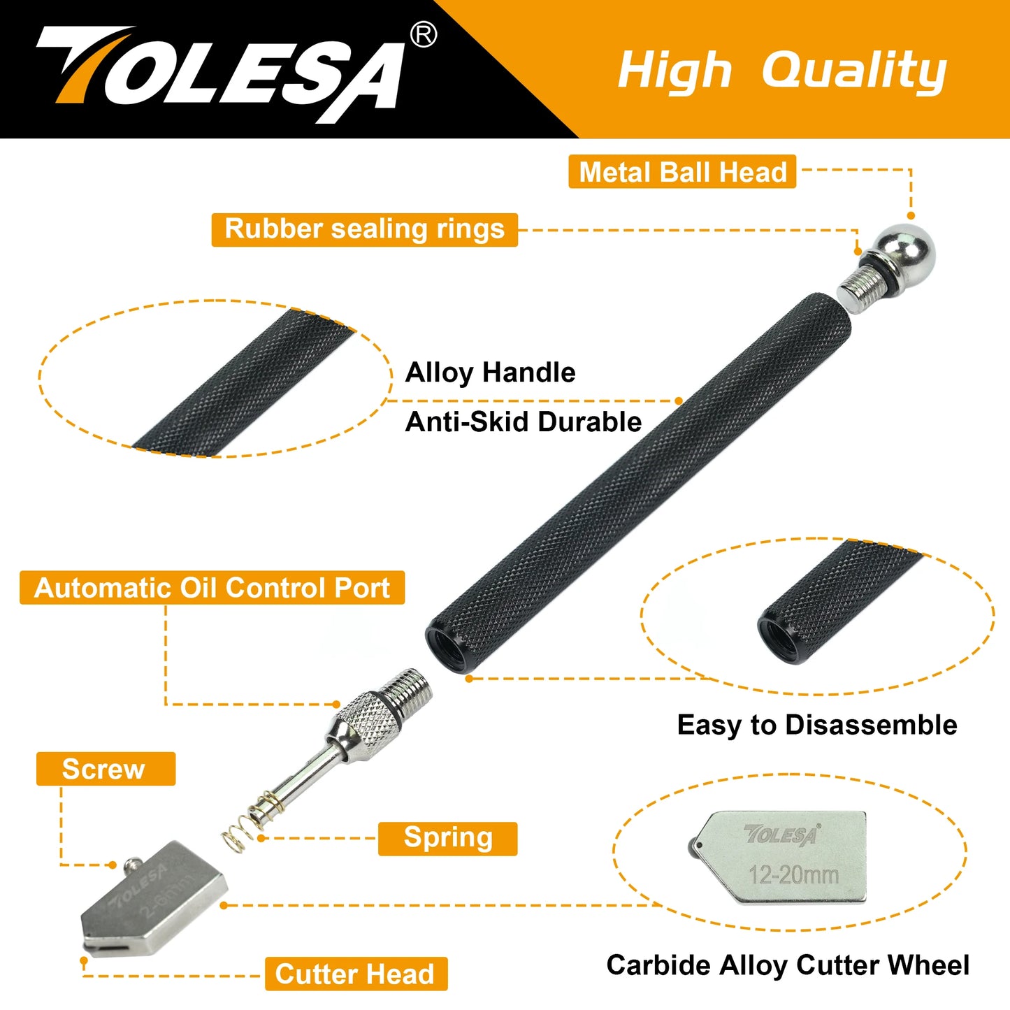TOLESA Premium Glass Cutter Kit with Automatic Oil Feed - Perfect for Mirrors, Tiles & Mosaics