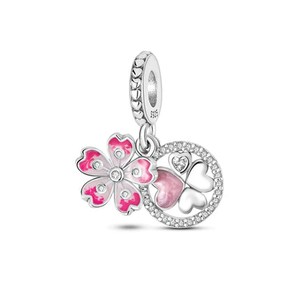 925 Sterling Silver Charm Beads for Women Bracelet - Four-Leaf Clover and Sunflower Design B1749