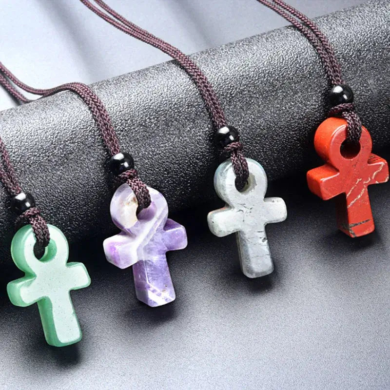 Ancient Egyptian Ankh Cross Agate Amulet Necklace