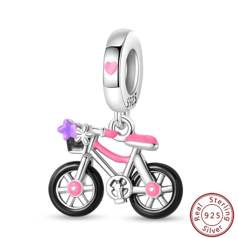 Sterling Silver Sports Car and Motorcycle Charms for DIY Jewelry Making PAC1253