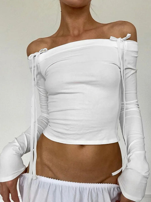 Sexy Bow Off Shoulder Skinny Top for Women Y2K Streetwear