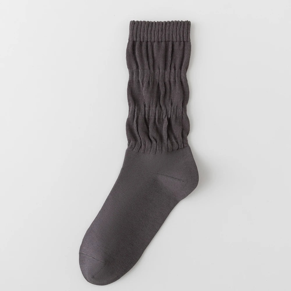 Womens Breathable Mid Calf Cotton Socks Elastic Wave Cuff