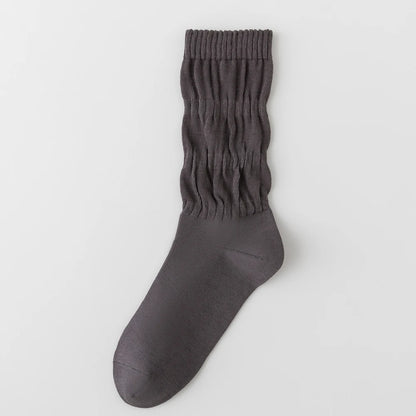 Womens Breathable Mid Calf Cotton Socks Elastic Wave Cuff