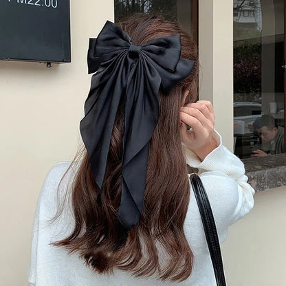 Korean Satin Big Bow Hair Clips For Women And Girls