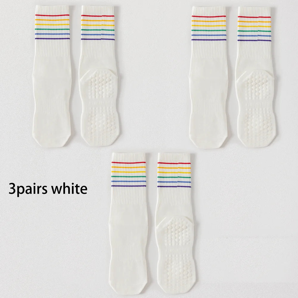 3 Pairs Color Stripe Breathable Yoga Socks Anti Slip