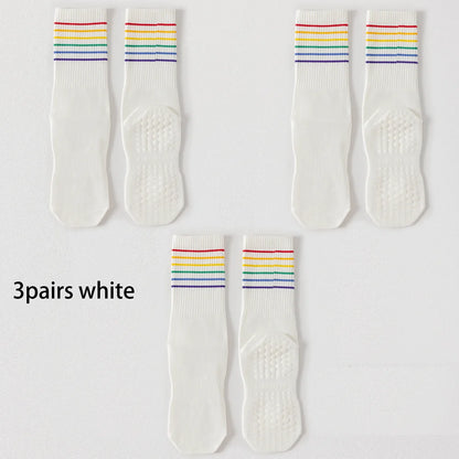 3 Pairs Color Stripe Breathable Yoga Socks Anti Slip