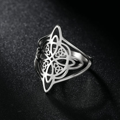 Skyrim Witchcraft Stainless Steel Witch Knot Ring Wicca Triquetra Celtic Amulet Protection Jewelry for Men and Women