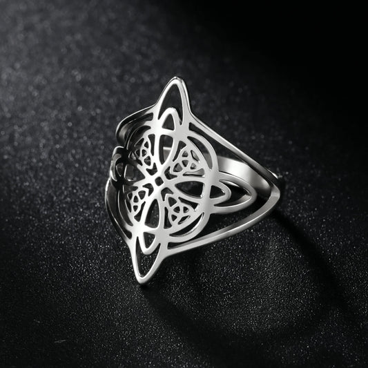 Skyrim Witchcraft Stainless Steel Witch Knot Ring Wicca Triquetra Celtic Amulet Protection Jewelry for Men and Women