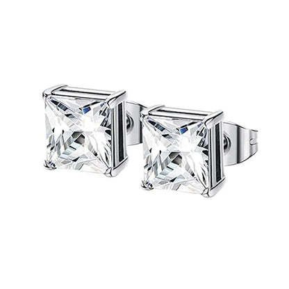 Hypoallergenic 316L Stainless Steel Square Round CZ Stud Earrings Set for Sensitive Ears Unisex 3-8MM