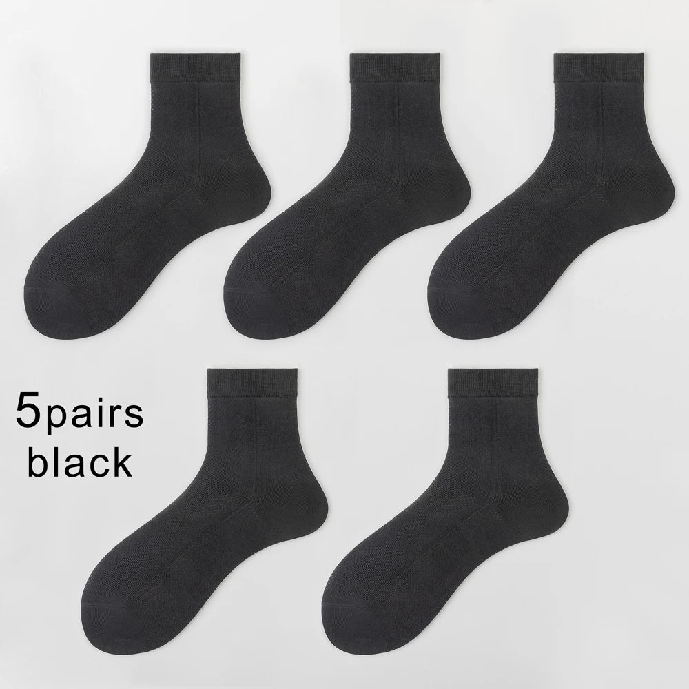 5 Pairs Breathable Business Mid Calf Ice Silk Cotton Socks