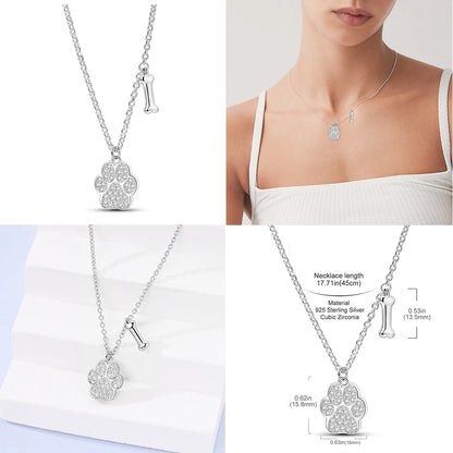 925 Sterling Silver Heart Chain Necklace for Women with Luxury Dog Paw Design Jewelry Gift
