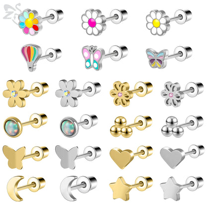 Charming Stainless Steel Flower Butterfly Stud Earrings for Children and Women