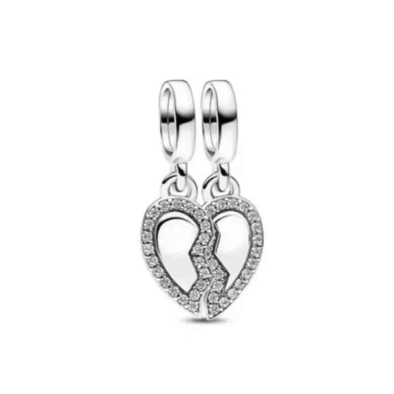 Hot Selling 925 Silver Heart Shaped Flag Pendant for European Bracelets Exquisite DIY Jewelry with Zircon