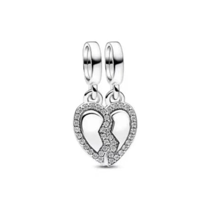 Hot Selling 925 Silver Heart Shaped Flag Pendant for European Bracelets Exquisite DIY Jewelry with Zircon