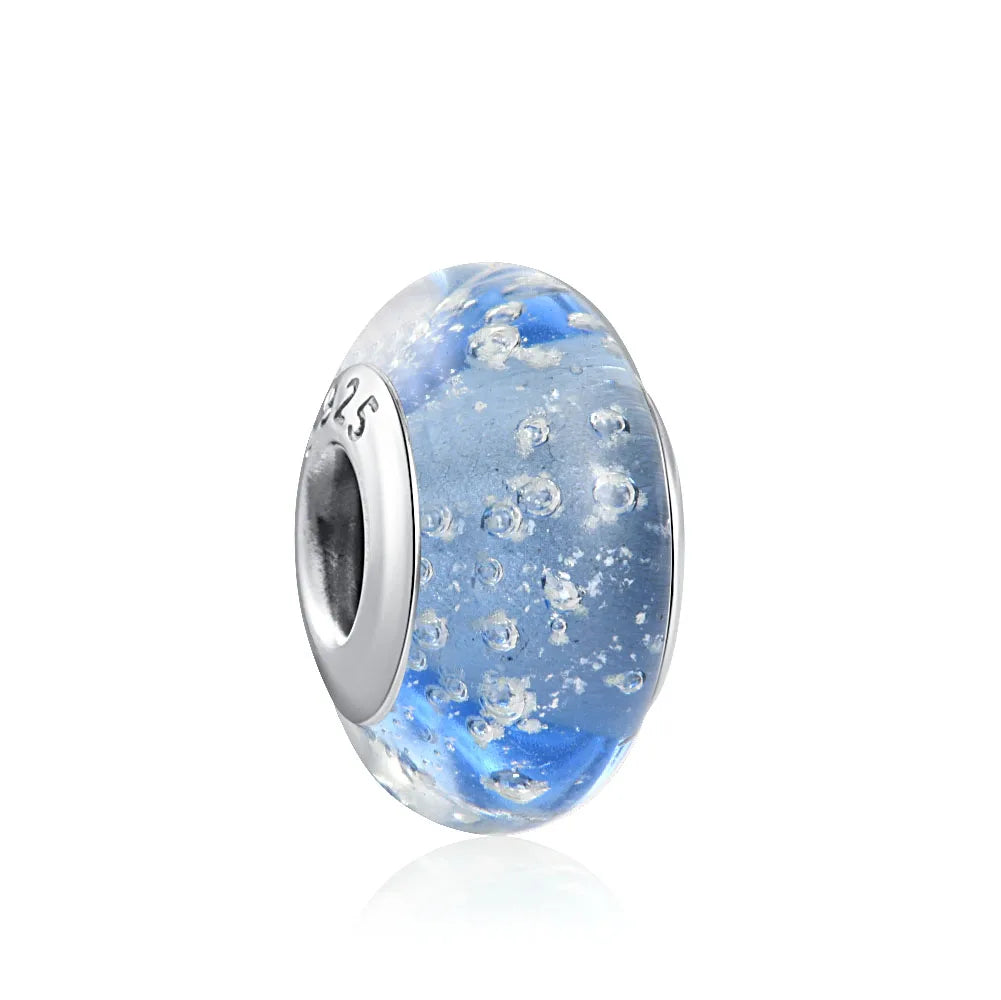 European 925 Sterling Silver Murano Glass Charm Bead in Pink Red Green and Blue for Women’s Bracelet and Necklace Jewelry