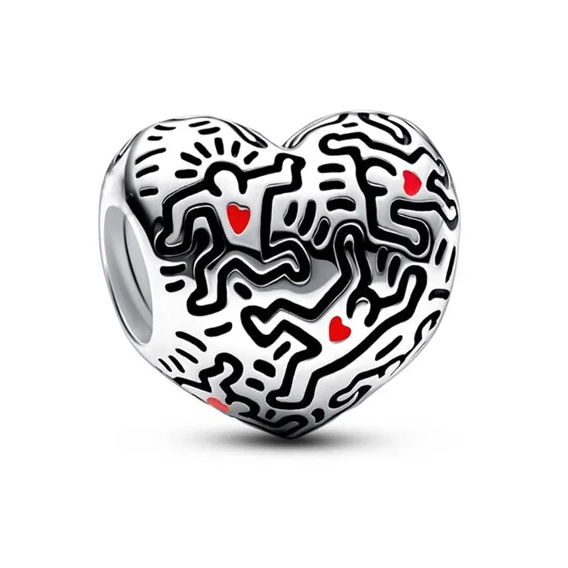 Original 925 Sterling Silver Heart Star Hot Air Balloon Puzzle Charms with Zircon for DIY Necklace and Bracelet Jewelry Gift