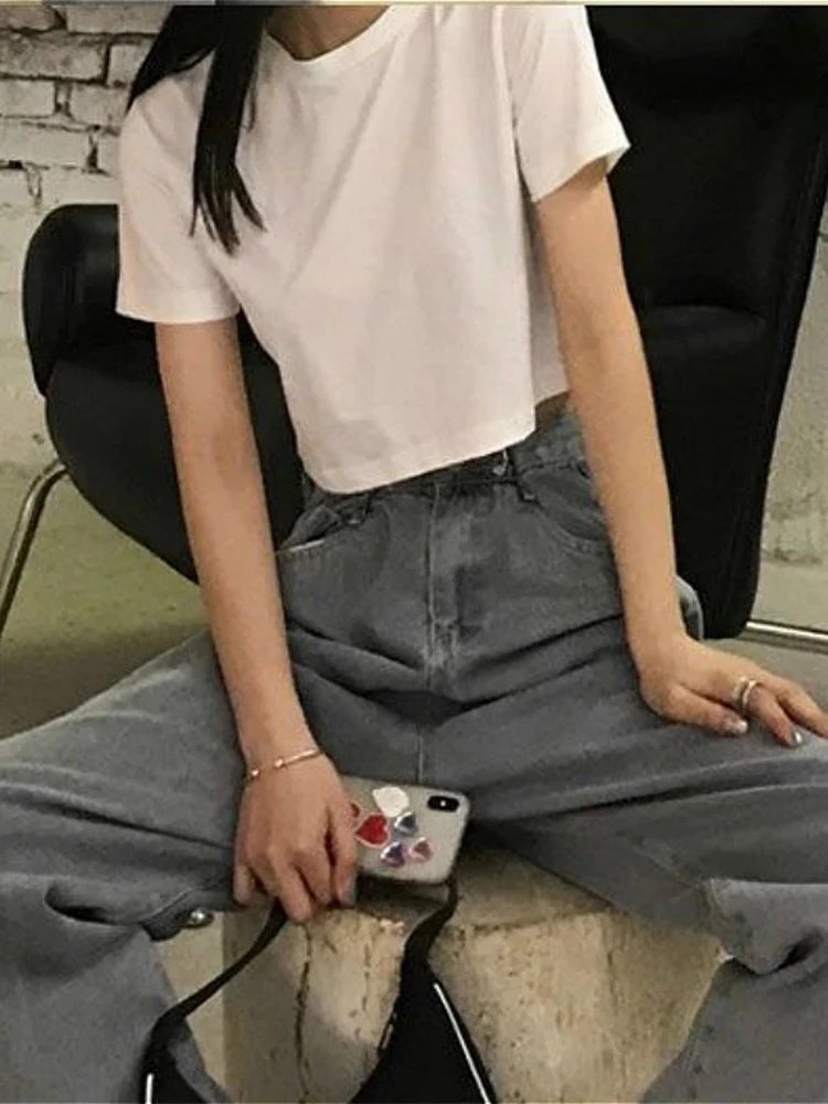 Cropped Slim Women Tee Korean Streetwear Preppy Chic