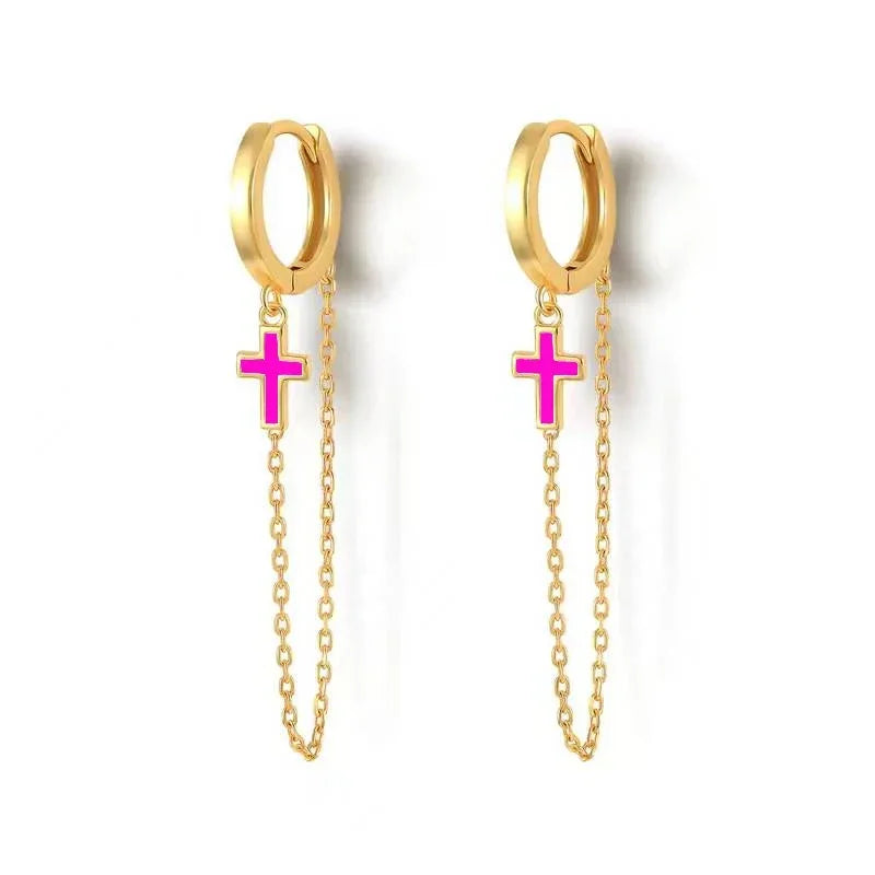 Rose Red Zircon Hoop Earrings for Women Minimalist Dangle Party Jewelry Trend 2025
