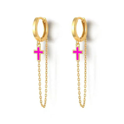 Rose Red Zircon Hoop Earrings for Women Minimalist Dangle Party Jewelry Trend 2025