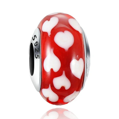 925 Sterling Silver Cosmic Rainbow Murano Glass Beads with Flower and Leaf Charms for DIY Women Jewelry