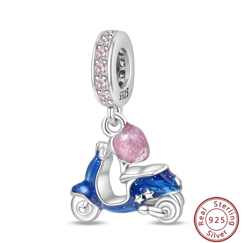 Sterling Silver Sports Car and Motorcycle Charms for DIY Jewelry Making PAC994