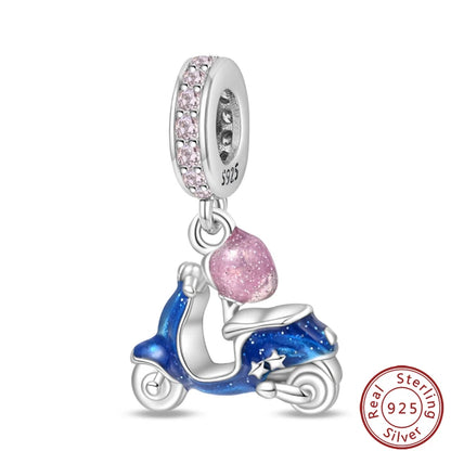 Sterling Silver Sports Car and Motorcycle Charms for DIY Jewelry Making PAC994