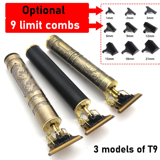 Vintage T9 Professional Cordless Hair Clipper Stainless Steel Blade Fast Charging Beard Trimmer for Men