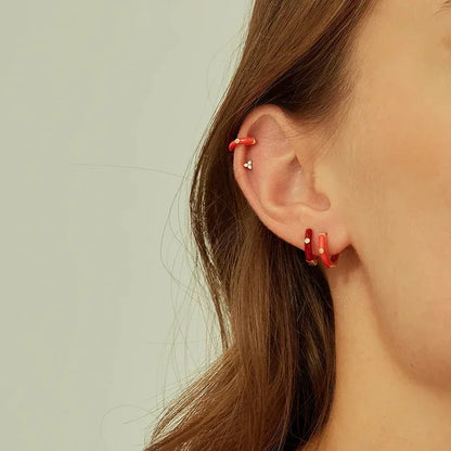 Rose Red Zircon Hoop Earrings for Women Minimalist Dangle Party Jewelry Trend 2025