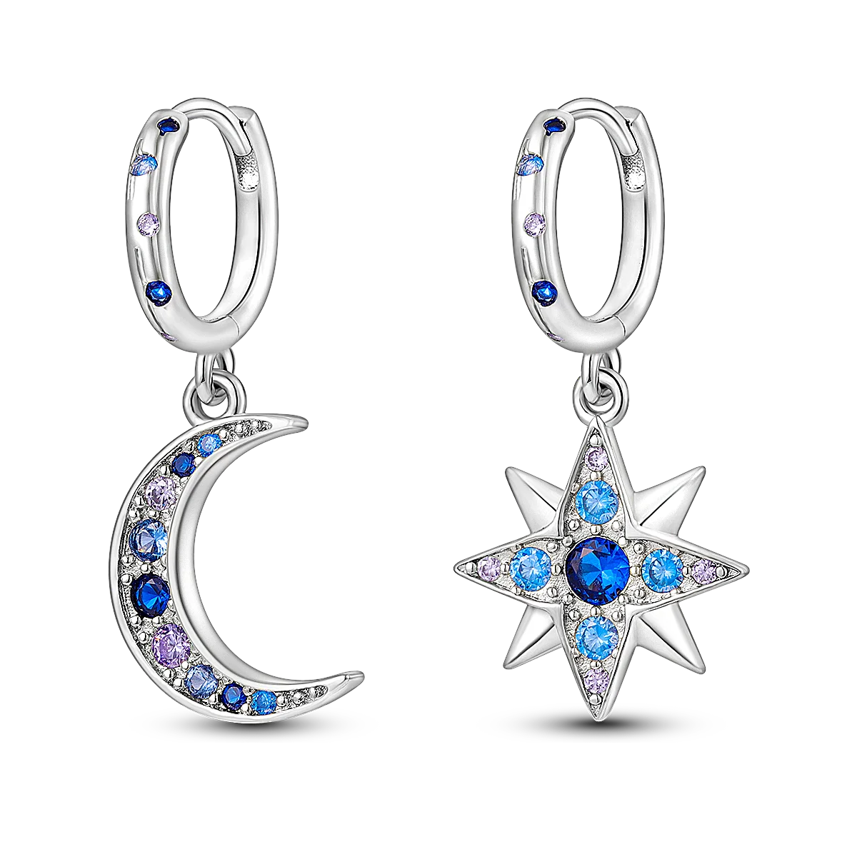 925 Silver Geometric Hoop Earrings for Women with Zircon Moon and Heart Design Fashion Jewelry Gift